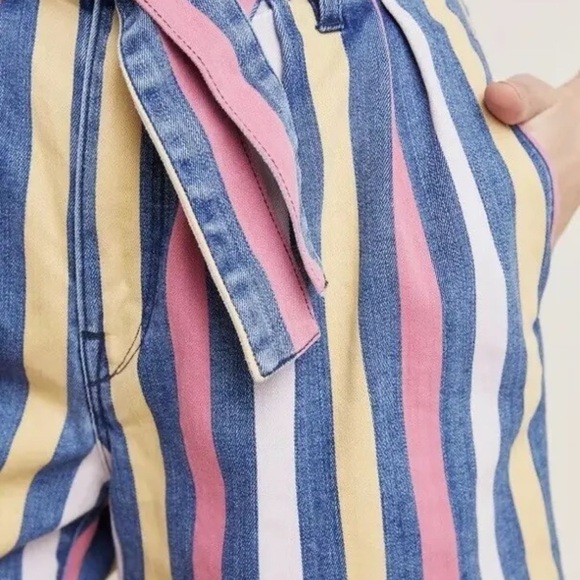 Anthropologie 3x1 Dustin High Rise Pleated Belted Striped Denim Shorts - Picture 5 of 15